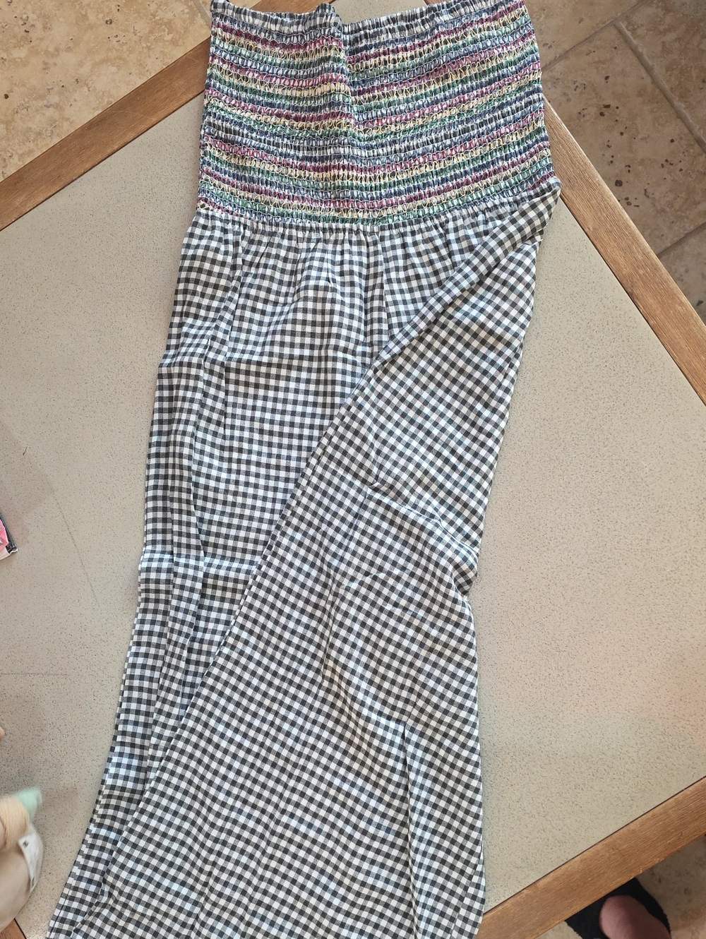 Laura Ashley Black and White Gingham Strapless wide pants